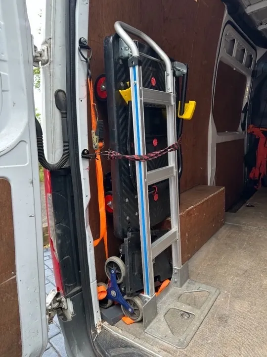 Professional moving equipment secured Professional moving equipment secured with ratchet straps inside a removals van for safe UK transport