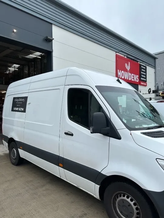 Joinery delivery van — Howdens collection Professional delivery van parked outside Howdens for joinery and furniture collection service across the Midlands